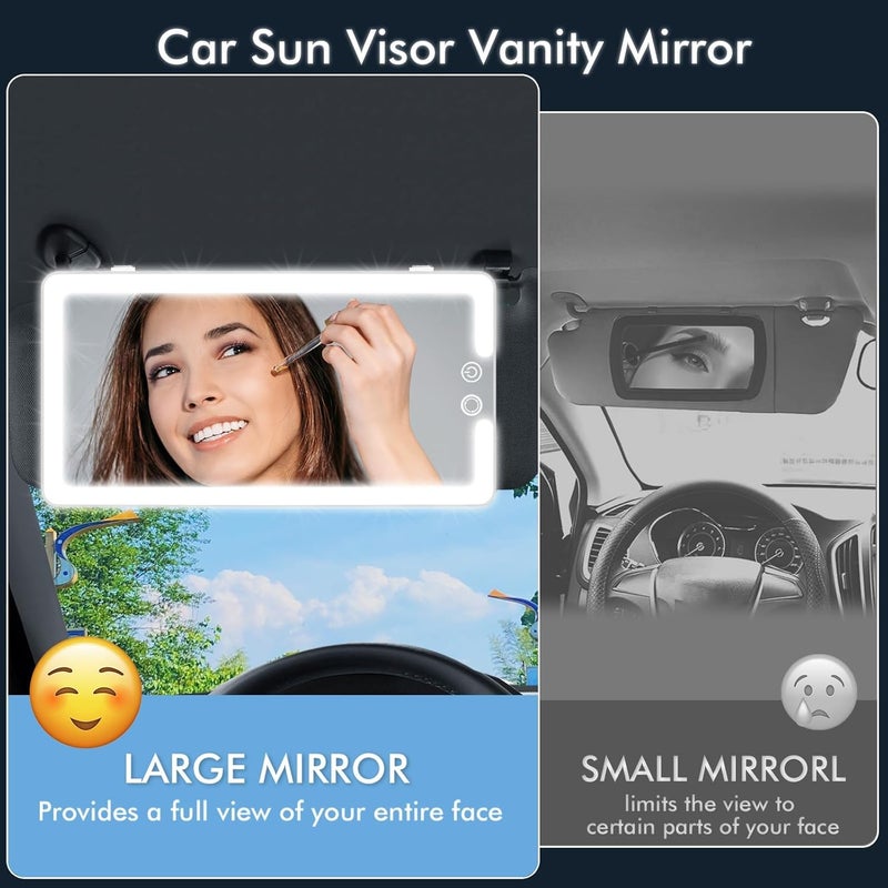 saiggnyy Led Sun Visor Vanity Mirror,Upgraded Large Car Mirrors with Lights,Dimmable Light up Vanity Makeup Mirror for Car,Rechargeable Universal Rear View Visor Mirrors (White) - Image 2